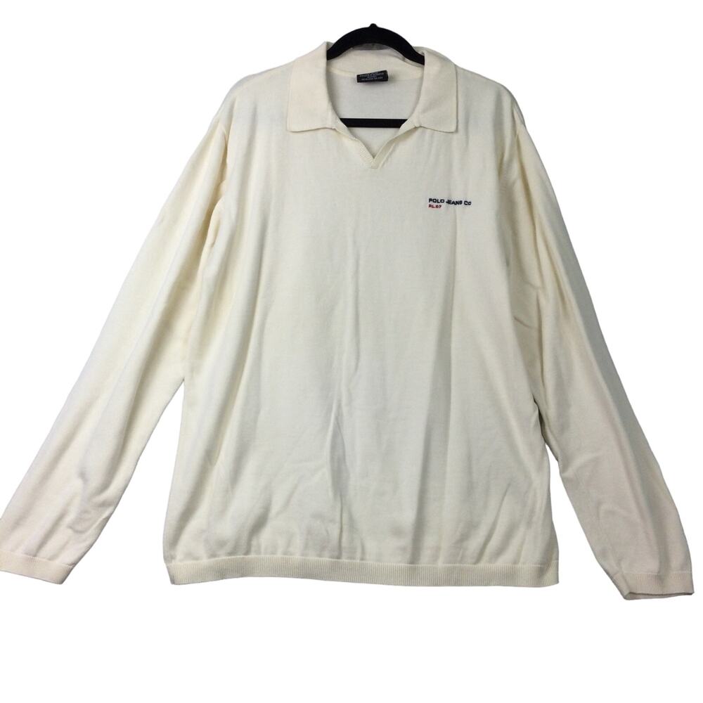 Polo Jeans Co Men’s Collared Long Sleeve Pullover Cotton Cream Sweater Size XXL